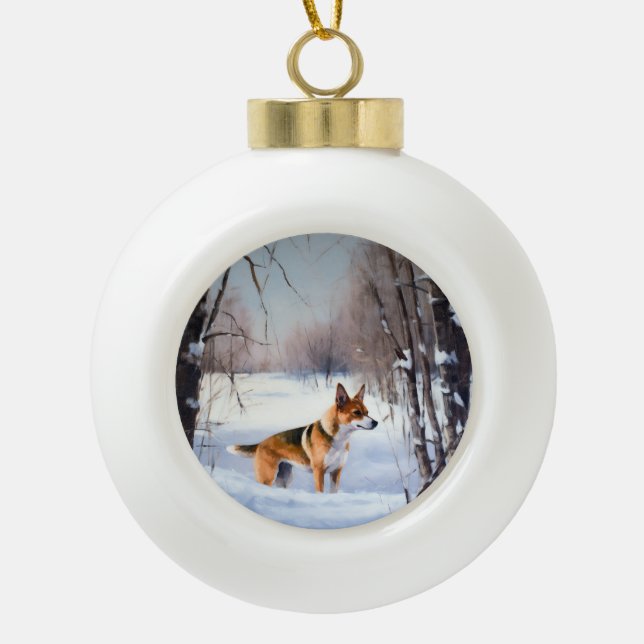Boule En Céramique Basenji Laisser neiger Noël (Devant)