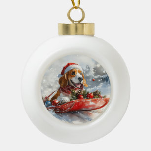Boule En Céramique Basset Hound dans un traîneau Laissez tomber la ne