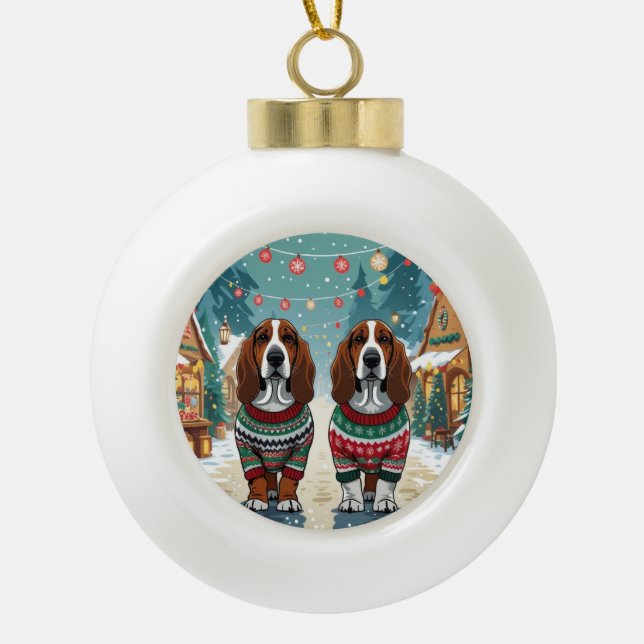 Boule En Céramique Basset Hound Dogs Christmas Snow Holiday (Devant)