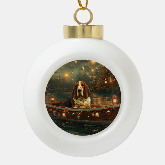 Boule En Céramique Basset Hound Noël Festive Voyage (Devant)