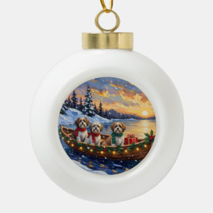 Boule En Céramique Bateau de Noël Malti Tzu pour les Fêtes