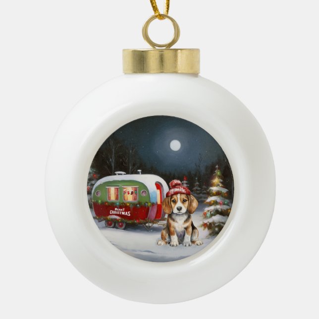 Boule En Céramique Beagle d'hiver Caravan Christmas Adventure (Devant)