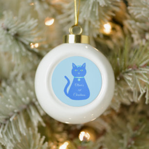 Boule En Céramique Bébé Bleu mignon chat Personnalisé Premier Noël