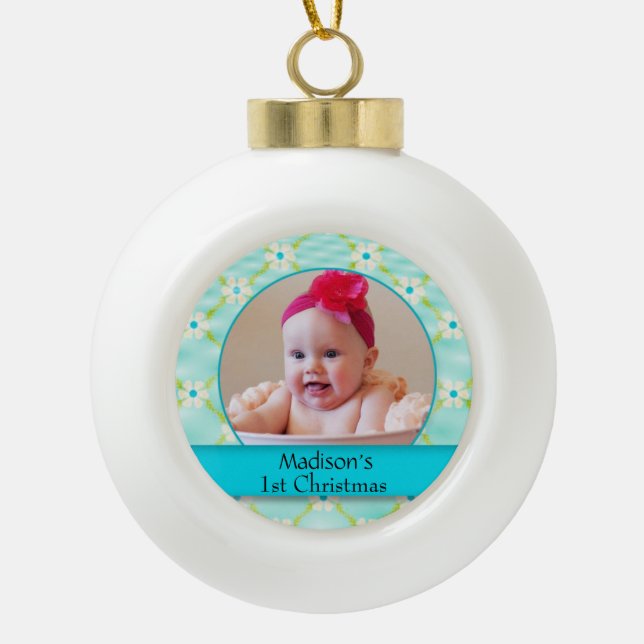 Boule En Céramique Bébé personnalisé Photo en céramique Ball Ornament (Devant)