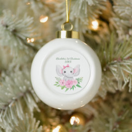 Boule En Céramique Bébés 1er Noël Pink Elephant Vert Floral