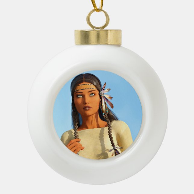 Boule En Céramique Belle tenue autochtone amérindienne (Devant)