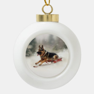 Boule En Céramique Berger allemand neige de Noël hiver
