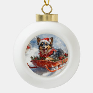 Boule En Céramique Berger belge en luge Laisser neiger Noël