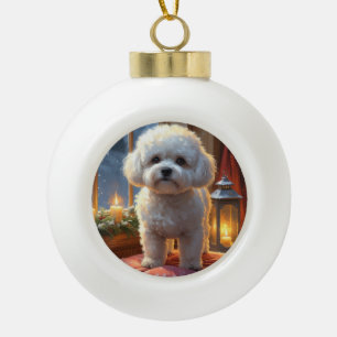Boule En Céramique Bichon Frise avec lumières de Noël vacances