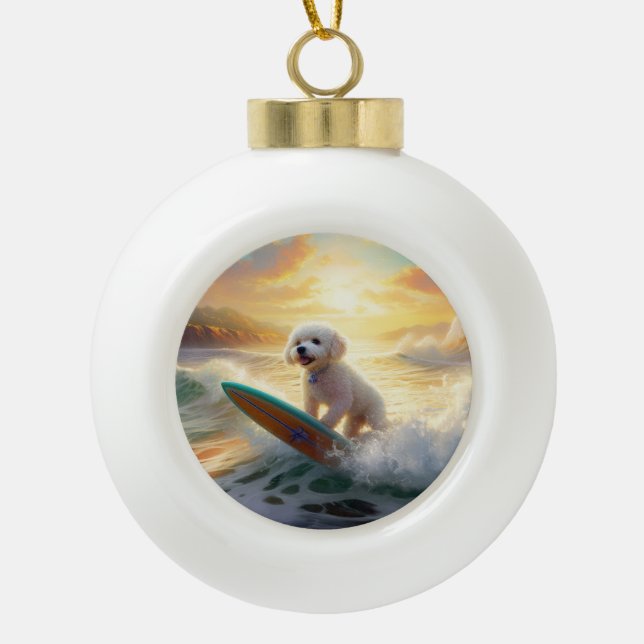 Boule En Céramique Bichon Frise Beach Plage Surf Peinture (Devant)