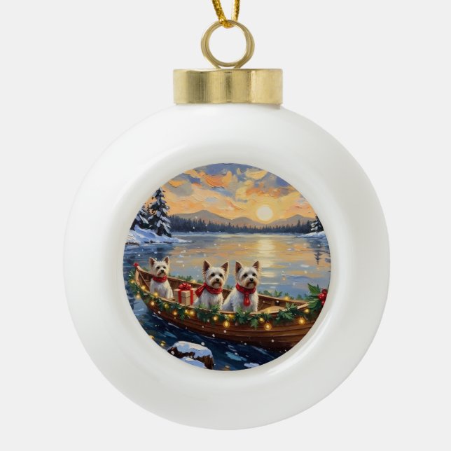 Boule En Céramique Bichon Frise Christmas Boat Holiday (Devant)