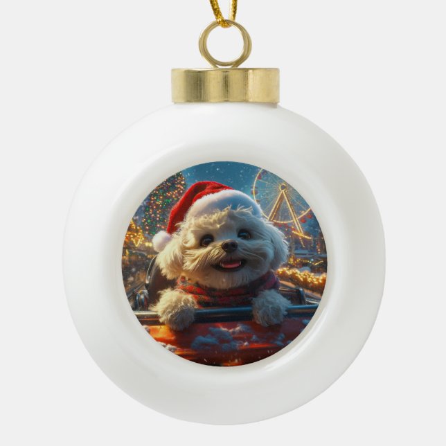 Boule En Céramique Bichon Frise Dog Roller Dessous de verre Noël (Devant)