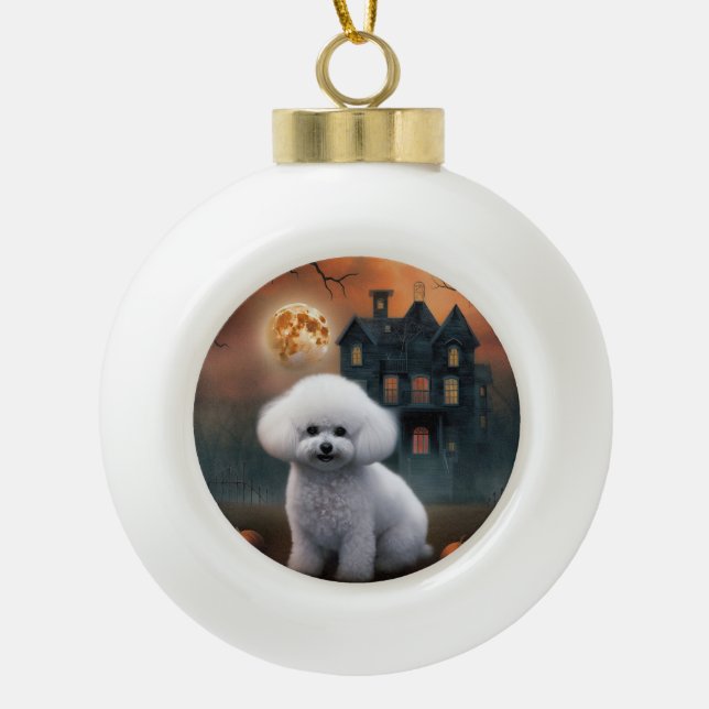 Boule En Céramique Bichon Frise Halloween effroi (Devant)
