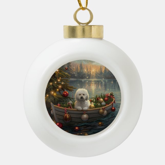 Boule En Céramique Bichon Frise Noël Festive Voyage (Devant)