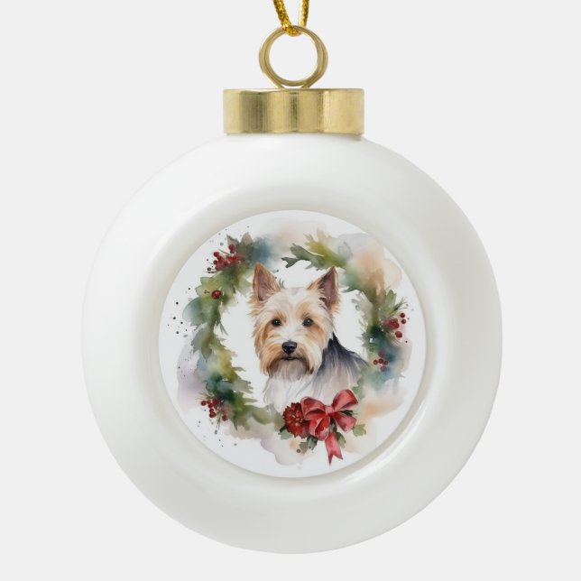Boule En Céramique Biewer Terrier Noël Wreath Festive Pup (Devant)