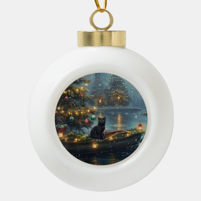 Boule En Céramique Black Cat Noël Festive Voyage (Devant)