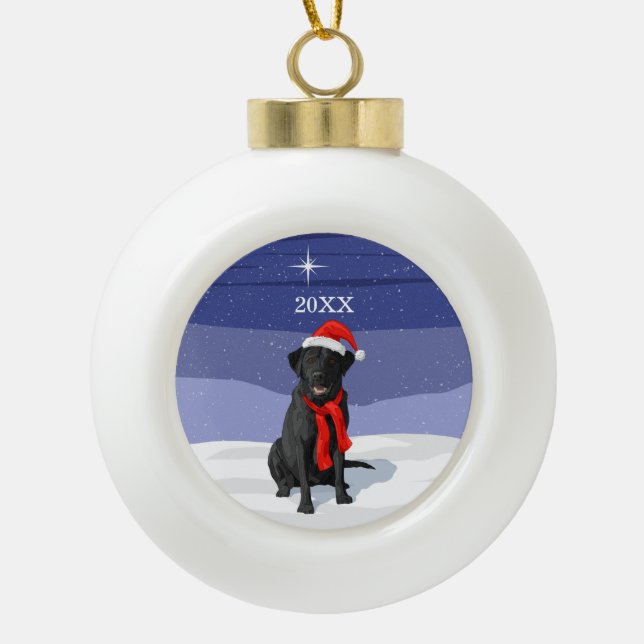 Boule En Céramique Black Labrador Retriever Santa Hat & Scarf (Devant)
