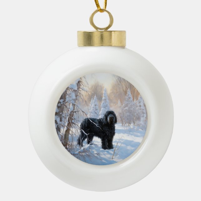 Boule En Céramique Black Russian Terrier Laisser neiger Noël (Devant)