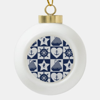Boule En Céramique Blanc nautique de bleu marine checkered