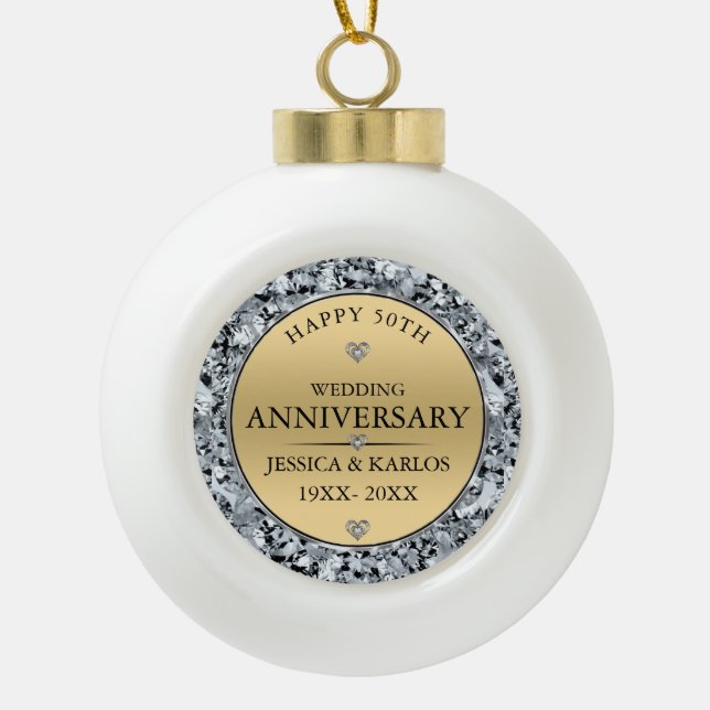 Boule En Céramique Blancs & or mariage anniversaire (Devant)
