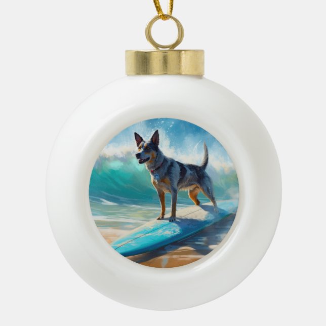 Boule En Céramique Blue Heeler Beach Surfing Peinture (Devant)