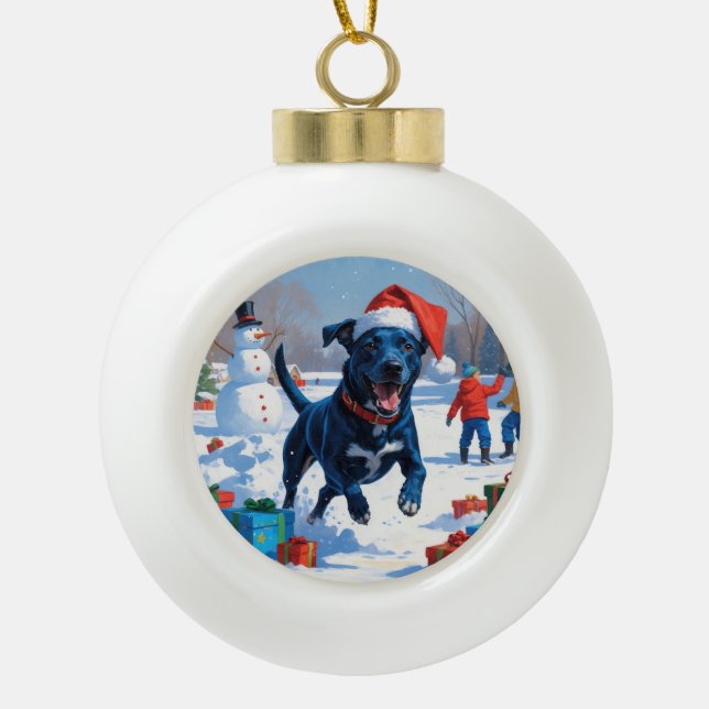 Boule En Céramique Blue Heeler Noël Festive Scène de neige (Devant)