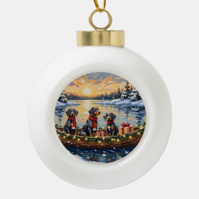 Boule En Céramique Bluetick Coonhound Christmas Boat Holiday (Devant)