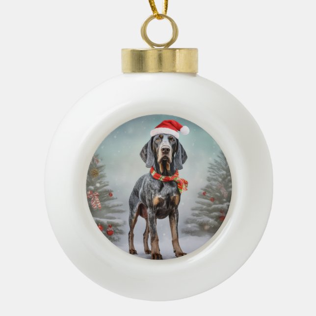 Boule En Céramique Bluetick Coonhound Dog en Noël de neige (Devant)