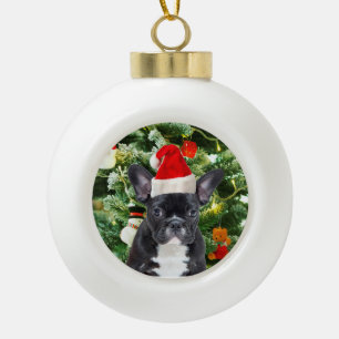 Boule En Céramique Bonhomme de neige d'arbre de Noël de bouledogue
