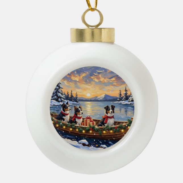 Boule En Céramique Border Collie Christmas Boat Holiday (Devant)