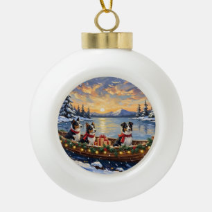 Boule En Céramique Border Collie Noël Bateau Fêtes