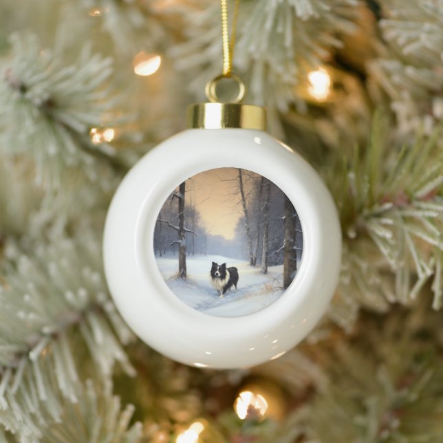 Boule En Céramique Bordure Collie Laisser neiger Noël (Arbre)