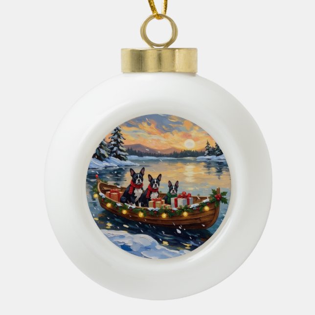 Boule En Céramique Boston Terrier Christmas Boat Holiday (Devant)