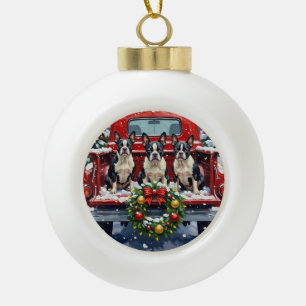 Boule En Céramique Boston Terrier Noël Camion Rouge Fêtes