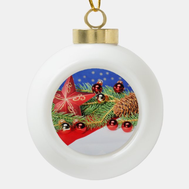Boule En Céramique Boule d'arbre de Noël avec motif avec cloche (Devant)