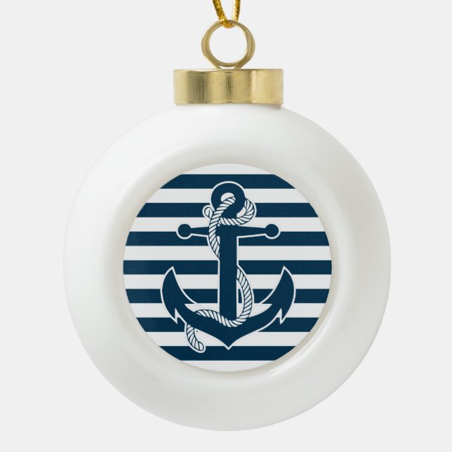 Boule En Céramique Boule Nautique D'Ornements De Noël Avec Ancre (Devant)