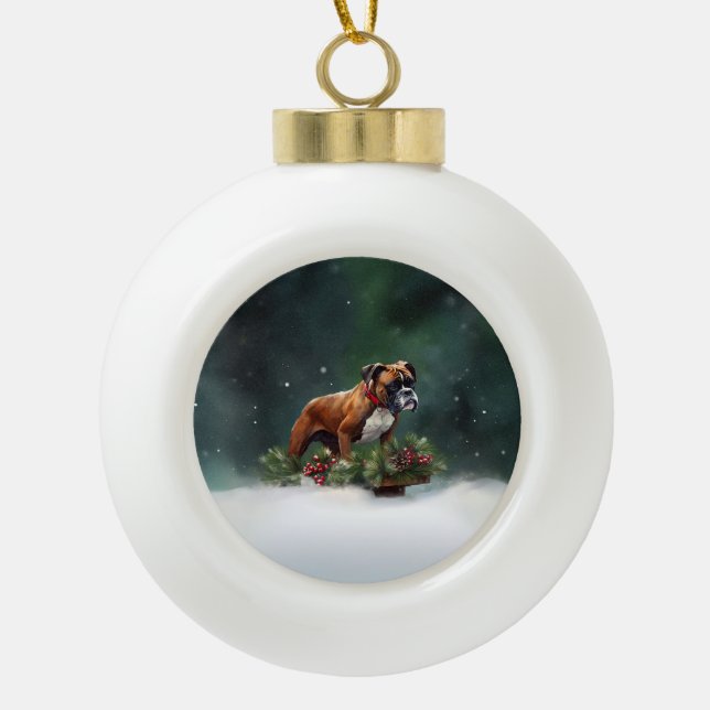 Boule En Céramique Boxe neige de Noël hiver (Devant)