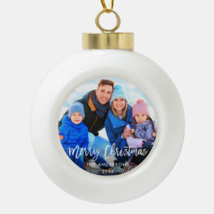 Boule En Céramique Bracelet Script Joyeux Noël Famille Photo