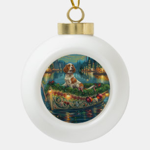 Boule En Céramique Brittany Spaniel Noël Festive Voyage