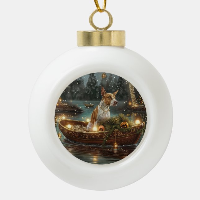 Boule En Céramique Bull Terrier Noël Festive Voyage (Devant)