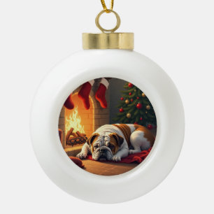 Boule En Céramique Bulldog au coin du feu Noël Peinture