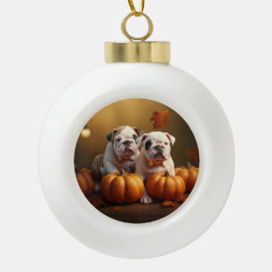 Boule En Céramique Bulldog Chiot Automne Citrouille de plaisir