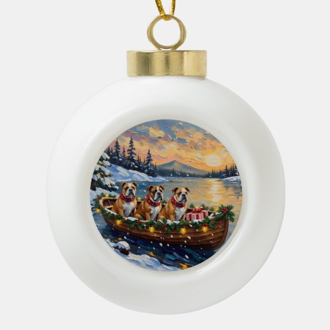 Boule En Céramique Bulldog Christmas Boat Holiday (Devant)