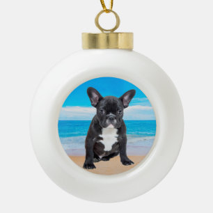 Boule En Céramique Bulldog Français Assis Sur La Plage