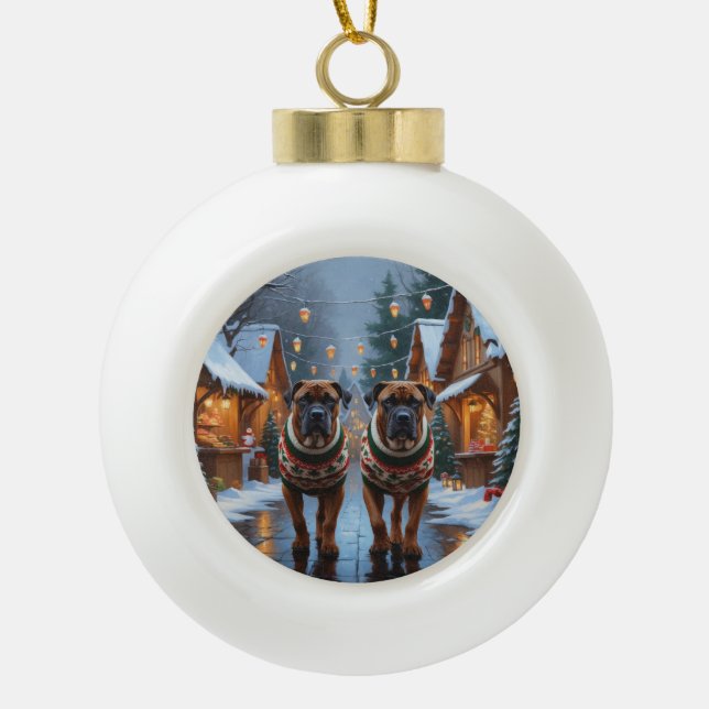 Boule En Céramique Bullmastiff Dogs Christmas Snow Holiday  (Devant)