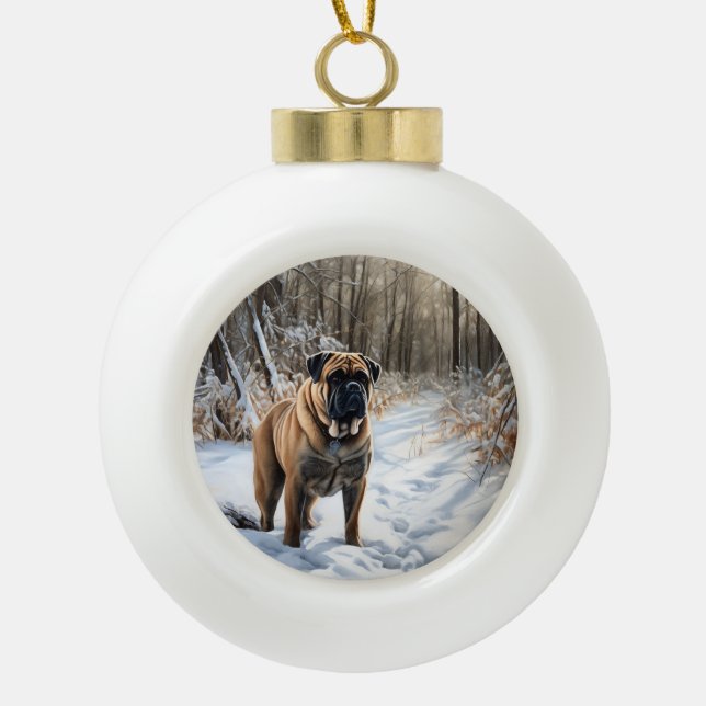 Boule En Céramique Bullmastiff Laisser neiger Noël (Devant)