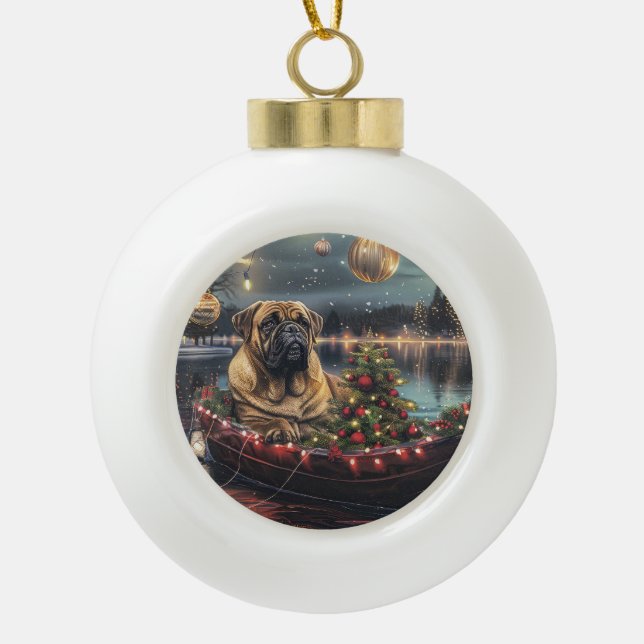 Boule En Céramique Bullmastiff Noël Festive Voyage (Devant)