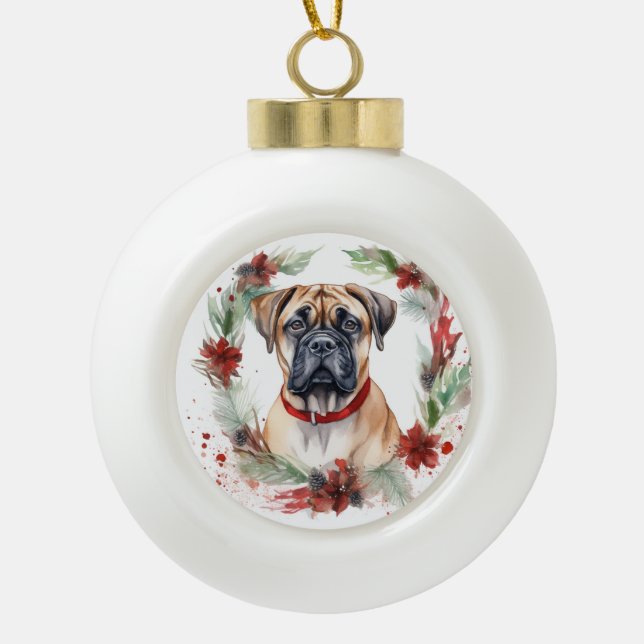 Boule En Céramique Bullmastiff Noël Wreath Festive Pup (Devant)