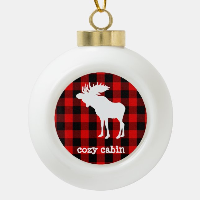 Boule En Céramique Cabine rustique Buffalo Plaid Moose (Devant)