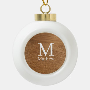 Boule En Céramique cadre en bois marron motif monogramme nom rustique